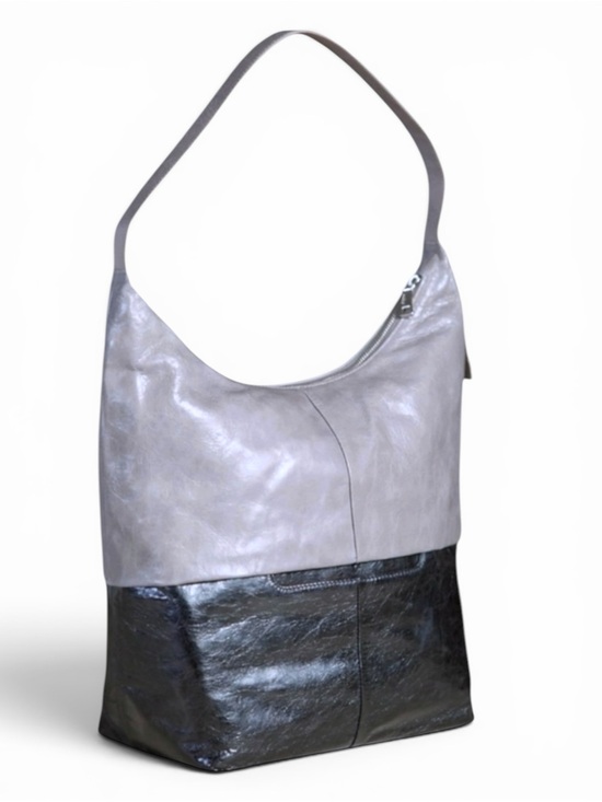 HOBO Handbags - HOBO Joyce Large Leather Two Tone Purse Stone Black Shoulder Bag Zip Top